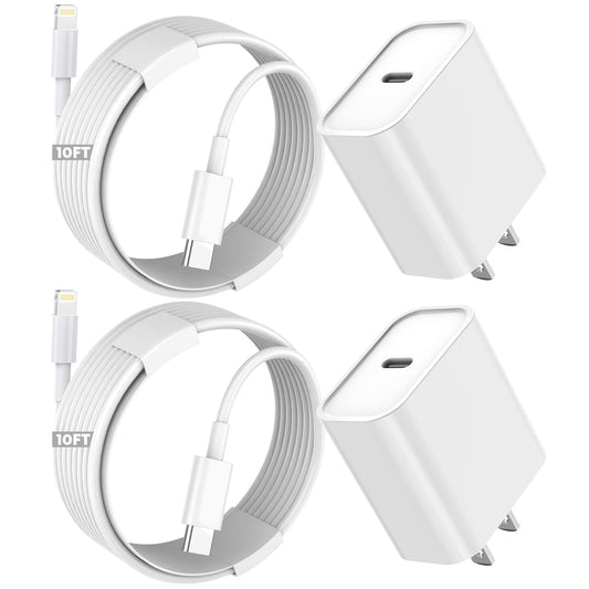 iPhone Fast Charger,Extra Long Fast Charger iPhone 10Foot 2Pack iPhone Charger 20W 10FT Fast iPhone Fast Charging USB C to Lightning Cable Cord Adapter for iPhone 14 13 12 Mini 11 Pro Max/X/XR/SE/iPad